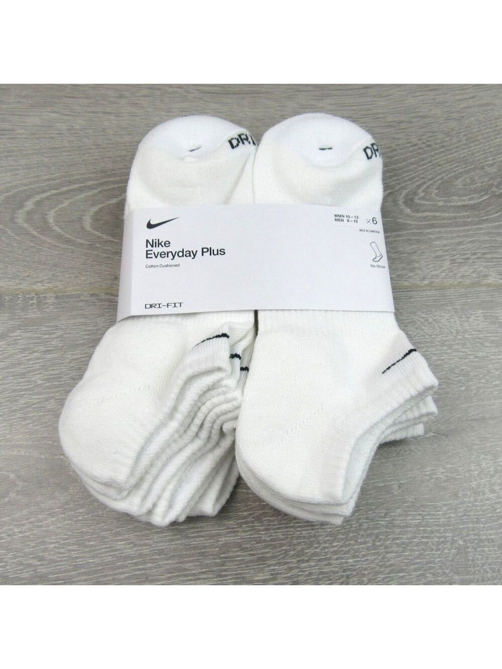 Nike Everyday Plus No Show Socks 6 Pack Mens Size 8-12 White Dri-Fit NEW - Picture 5 of 7